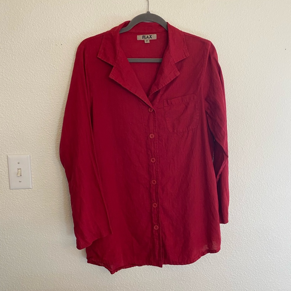 Flax red linen button up blouse size P